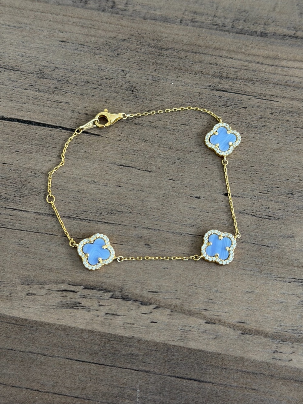 Gold & Blue Clover Bracelet Silver 925